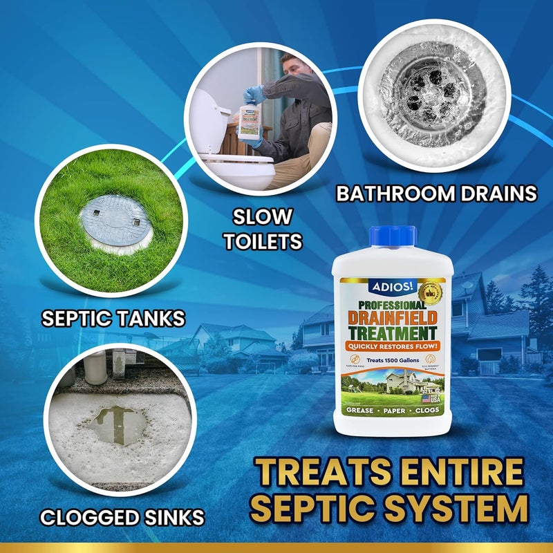 ADIOS! Drain Field Treatment and Cleaner for Leach Fields, Safely Opens and Restores Drainfields - 32oz - Image 4